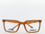 Brown eyeglasses with 'Design Montreal' and 'Afterbang' branding on a white background