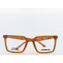 Brown eyeglasses with 'Design Montreal' and 'Afterbang' branding on a white background