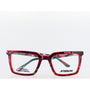 Red and black eyeglasses with 'Afterbang' branding on a white background