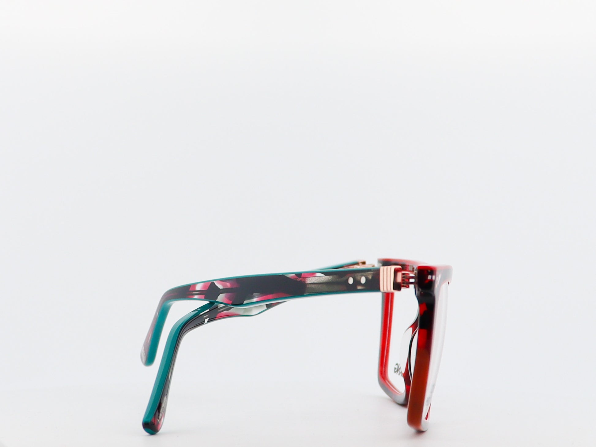 Multicolored eyeglass frame on a white background