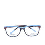 A pair of rectangular full frame eyeglasses with a patterned design, predominantly blue and brown, with visible brand name 'Afterling' on the side.