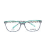 A pair of rectangular full frame eyeglasses with a patterned design, predominantly blue and brown, with visible brand name 'Afterling' on the side.