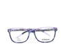 A pair of rectangular full frame eyeglasses with a patterned design, predominantly blue and brown, with visible brand name 'Afterling' on the side.