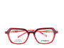 A pair of eyeglasses with a black and white patterned frame, front view.