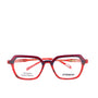 A pair of eyeglasses with a black and white patterned frame, front view.