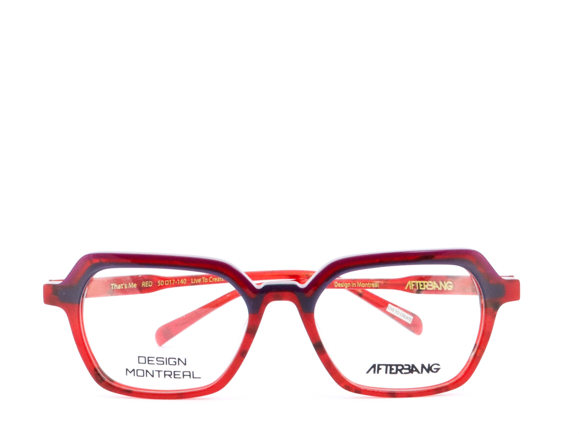 A pair of eyeglasses with a black and white patterned frame, front view.