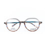 A pair of eyeglasses with black and orange frames, featuring the text 'DESIGN MONTRÉAL' and 'AFTERBANG' on the temples.