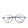 A pair of eyeglasses with black and orange frames, featuring the text 'DESIGN MONTRÉAL' and 'AFTERBANG' on the temples.