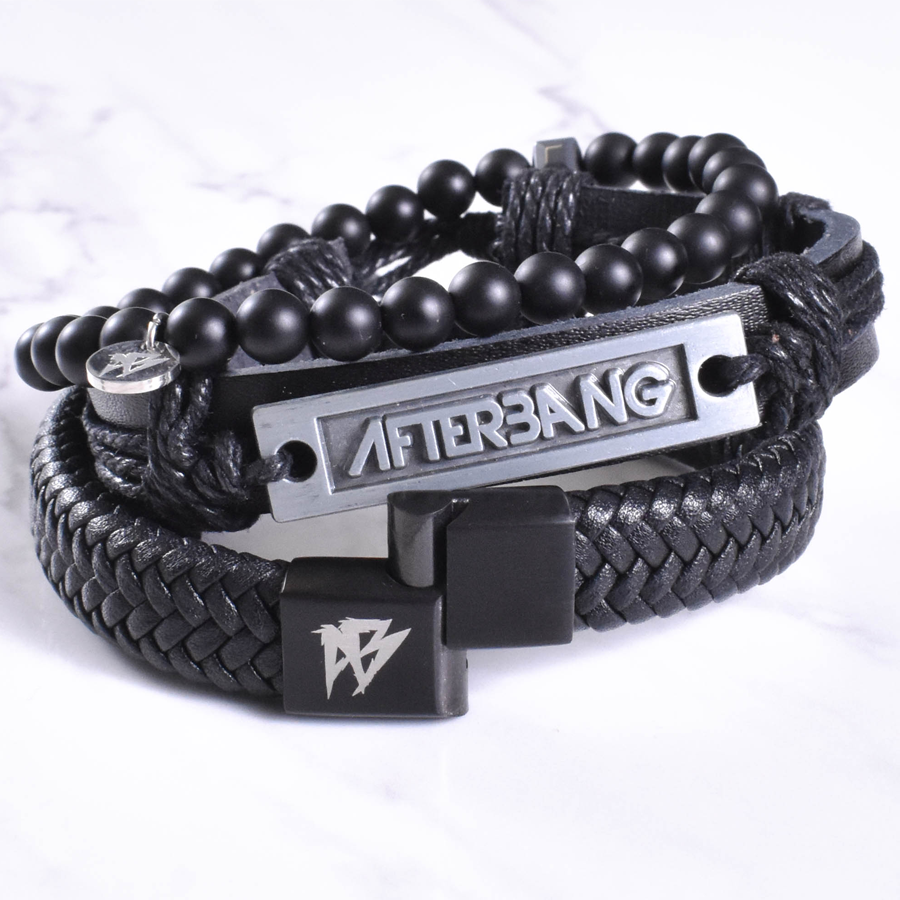 Black leather bracelet combo 